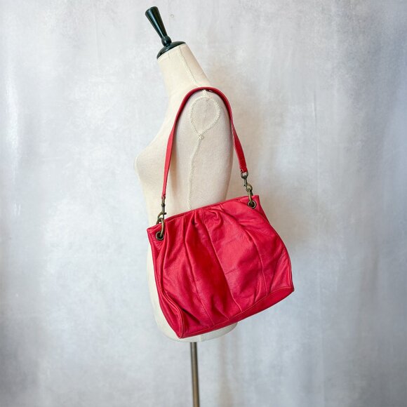 American Leather Co Shoulder Bag Soft Genuine Leather Purse Red - Picture 3 of 11